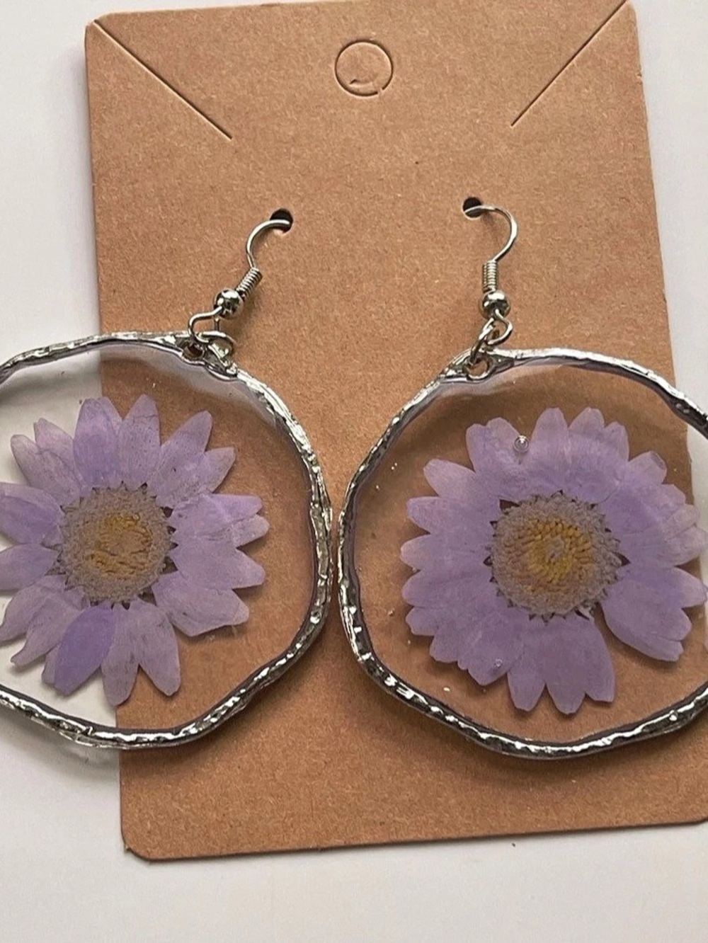 Purple & Silver Flower Drop Earrings